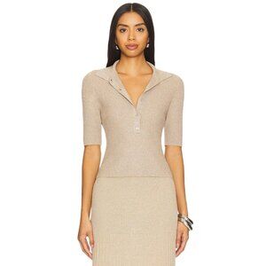 525 Ophelia Lurex Johnny Collar Top in Gilded Beige X-Small Womens Knit